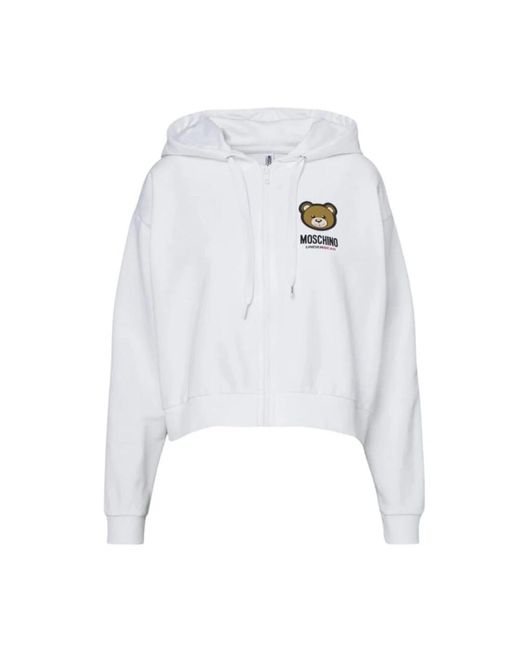 Love Moschino White Weiße zip-hoodie für frauen