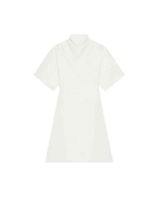 Courreges White Weiße Schal Kleid, Kurze Ärmel, A-Linie
