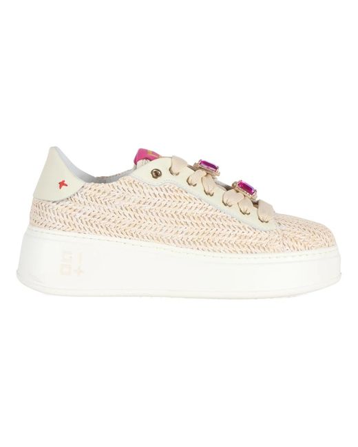 GIO+ White Geflochtene leder- und strohsneakers +