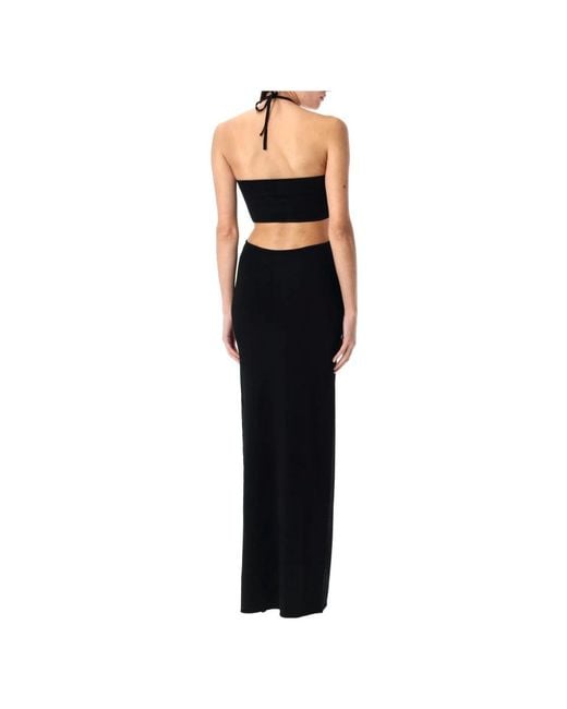 Coperni Kleedjes ,Zwart ,Polyester Zwarte Gebreide Halter Lange Jurk in het Black