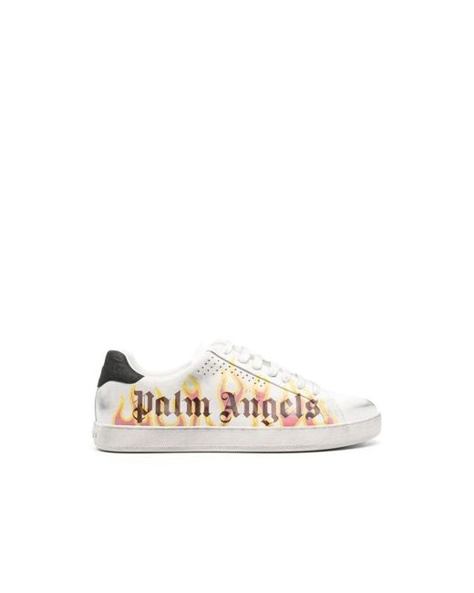 Palm Angels White Spray Print Flame Logo Sneakers