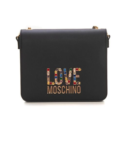 Love Moschino Black Schicke tasche mit strass und kettengriff,schicke kettentasche