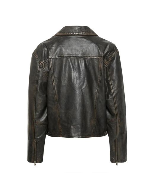Leather Jackets Kaffe de color Black