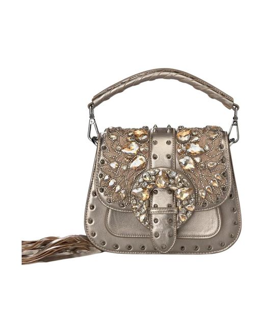 Alma En Pena. Brown Handtasche Mit Perlen