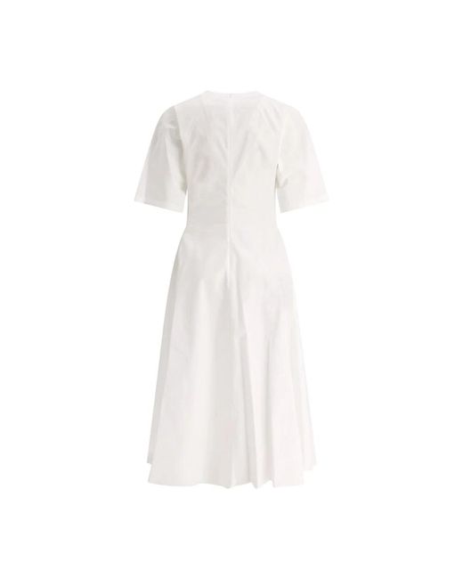 Alaïa Kleedjes ,Wit ,Katoen Katoenen Midi Jurk V-Hals Korte Mouw in het White