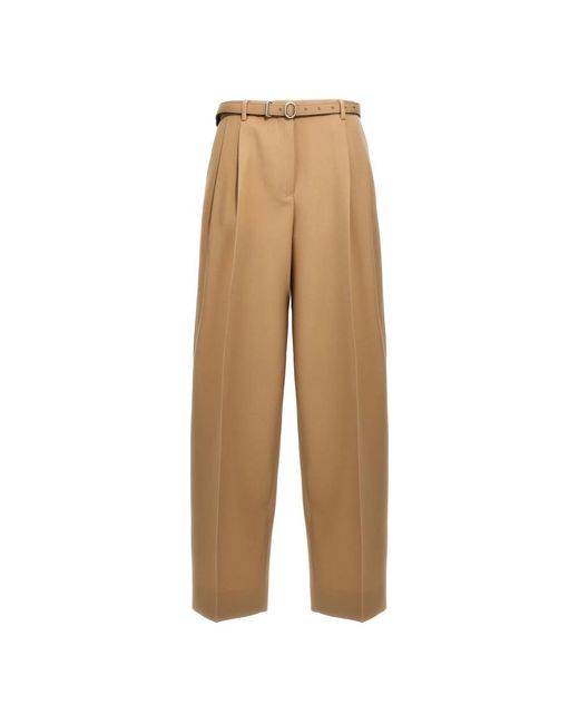 Jil Sander Broeken ,Wol Belted Pleated Broeken in het Natural