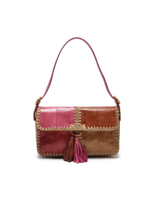 Maliparmi Red Patchwork Thread Baguette Bag