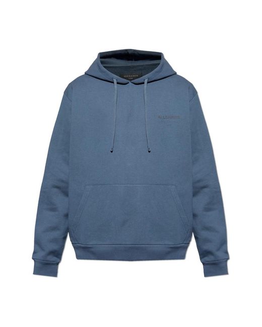 AllSaints Underground Pullover Logo Hoodie in het Blue voor heren