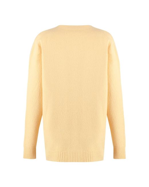 Jil Sander Truien & Vesten ,Oranje ,Wol Geribde Cardigan Van Merinowol in het Natural