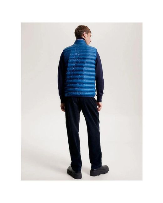Tommy Hilfiger Jassen ,Blauw ,Polyester Compressible Mouwloze Donsjas in het Blue voor heren