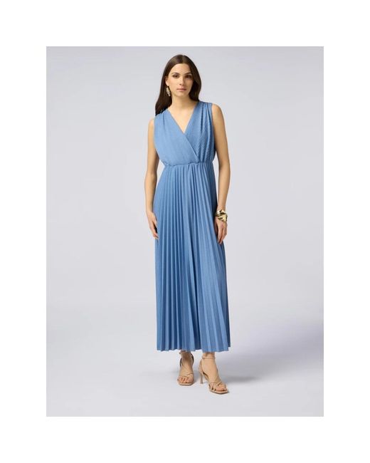 Oltre Kleedjes ,Blauw ,Lange Geplooide Lurex Jurk in het Blue