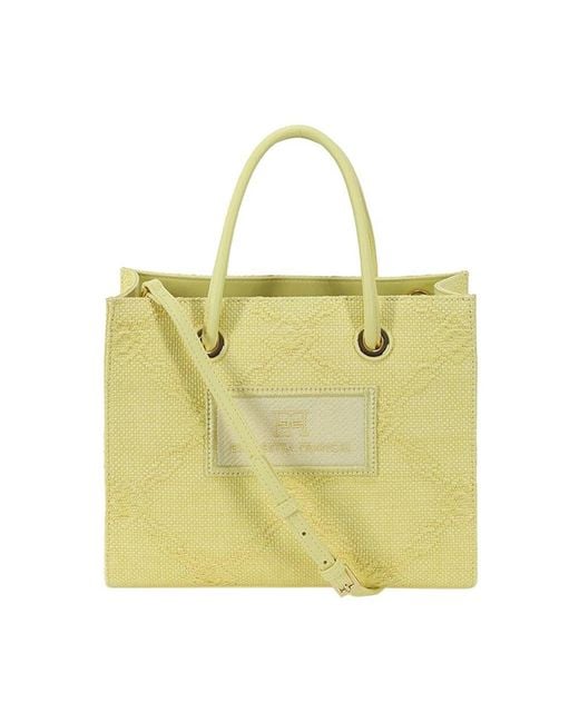 Elisabetta Franchi Yellow Gelbe Jacquard-Tote-Tasche Mit Goldenen Details