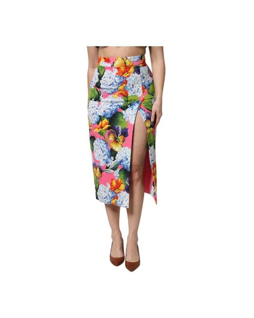 Dolce & Gabbana Red Blumenmuster Hohe Taille Midi-Rock
