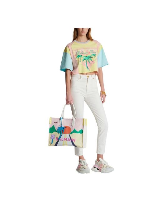 Balmain Multicolor Medium B-Army Postcard Tote Bag