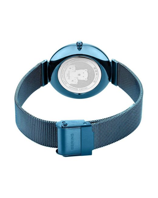 Bering Accessoires ,Blauw ,Dameshorloge Charity 32 Mm 3 Atm Saffierglas Slim Design Armband Milanese 18132-Charity 1 in het Blue
