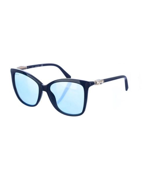 Swarovski Accessoires ,Blauw ,Ovaalvormige Granaatkleurige Zonnebril Met Gradiënt Lenzen in het Blue