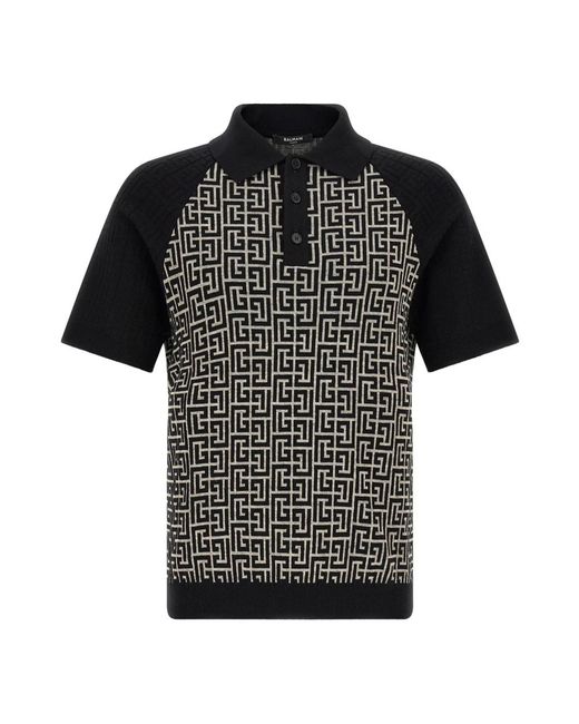 Balmain Pb Monogram Jacquard Polo in het Black voor heren