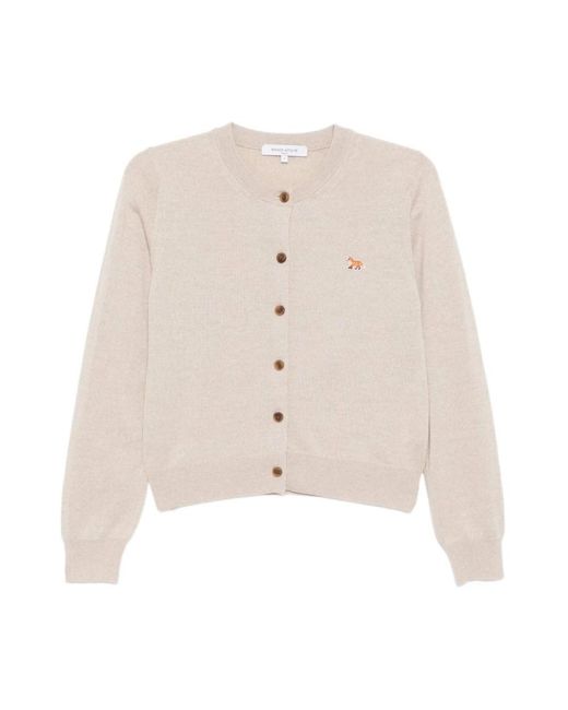 Maison Kitsuné Baby Fox Merino Cardigan in het Natural
