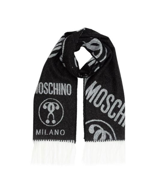 Moschino Black Double Question Mark Wool Scarf for men