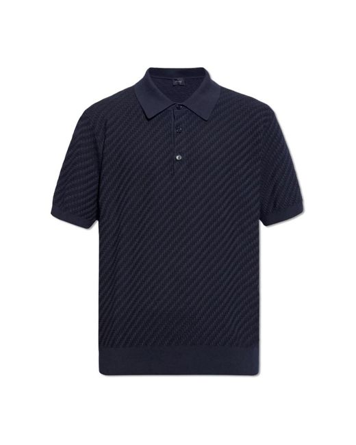 Polo in tessuto intrecciato di Brioni in Blue da Uomo
