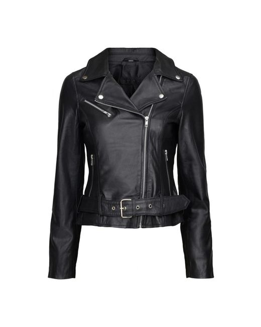 Notyz Jassen ,Zwart ,Leer Zwarte Bikerjas Met Ritssluiting in het Black