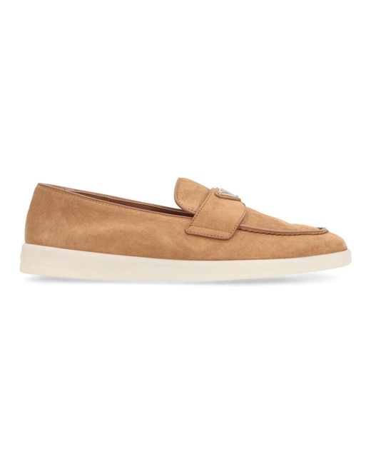 Prada Chamois Wildleder Loafers Mit Gummisohle in Natural für Herren