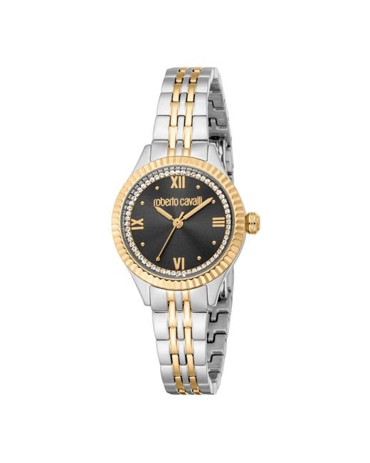 Roberto Cavalli Metallic Elegante Stahl Analoguhr Mit Deployant-Schließe