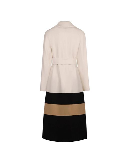 Max Mara Jassen ,Wit ,Wol Wollen Jas Met Kleurblok En Riem in het Natural