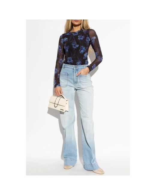 Rag & Bone Tops ,Zwart ,Polyester Floral Motif Top in het Blue
