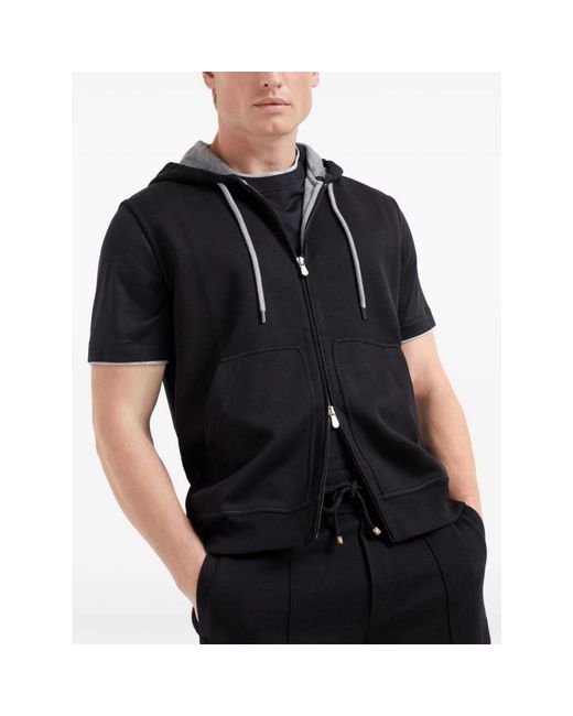 Brunello Cucinelli Hoodies & Sweatvesten ,Zwart ,Katoen Zwarte Hoodie Sweater Jersey Katoen in het Black voor heren