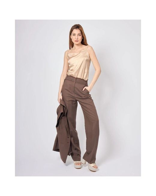 Patrizia Pepe Brown Braune Leinenhose Regular Fit