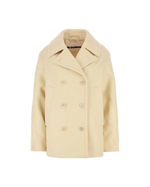 Jil Sander Jassen ,Geel ,Wol Pastelroze Wollen Jas in het Natural
