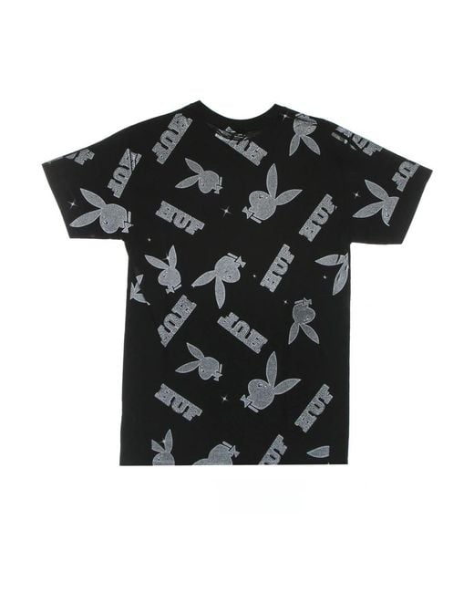 Huf Tops ,Zwart ,Katoen Patroon Tee X Playboy Zwarte T-Shirt in het Black voor heren