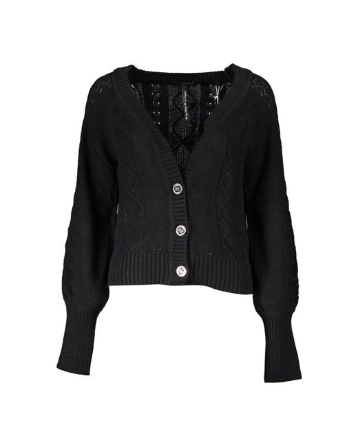 Guess Black Schwarzer cardigan mit langen ärmeln und kontrastdetails