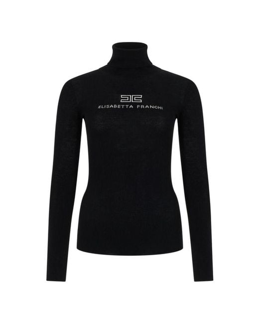 Elisabetta Franchi Logo-Patch High-Neck Sweater in het Black