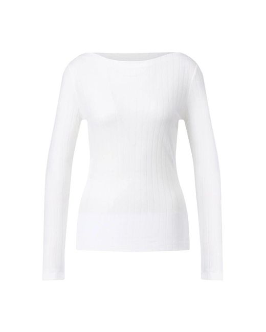 Closed Geripptes langarmshirt mit u-boot-ausschnitt in White für Herren