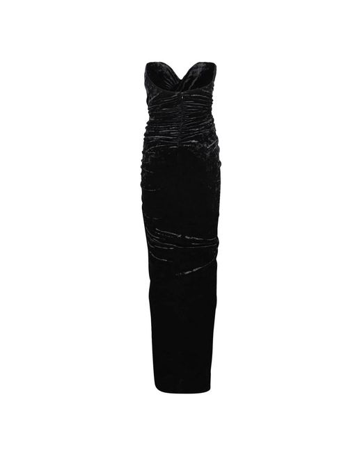 Alexandre Vauthier Black Ruched Velvet Evening Dress With Silhouette And High Slit