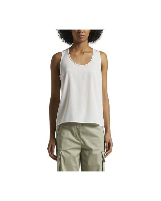 Peserico White Seidencrepe-De-Chine-U-Ausschnitt-Top