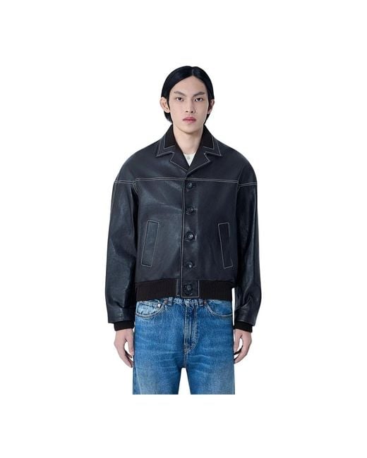 Wales Bonner Blue Leather Jackets for men