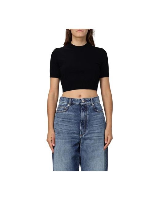 Sportmax Cropped Top Met Korte Mouwen En Ronde Halslijn in het Black