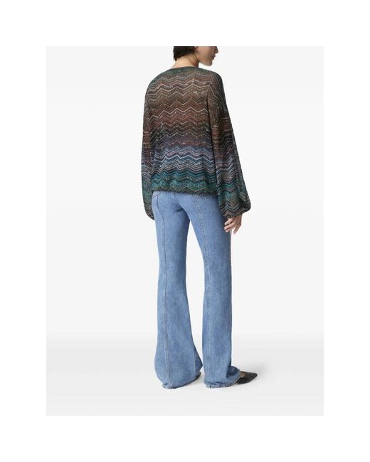 Missoni Chevron Lamé Viscose Blouse Met Pailletten in het Blue