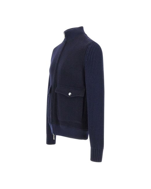 Eleventy Cable-Knit Sleeve Wool Jacket in het Blue voor heren