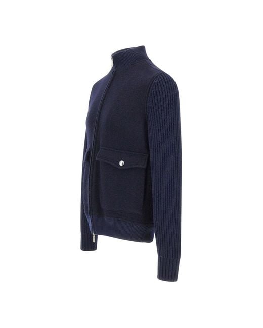 Eleventy Cable-Knit Sleeve Wool Jacket in het Blue voor heren