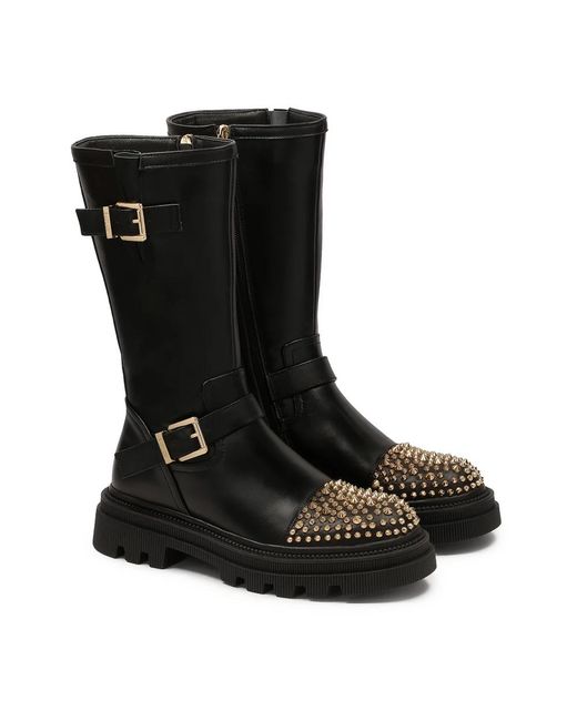 Kazar Black Stiefel Auf Einer Dicken Sohle Verziert Mit Strasssteinen