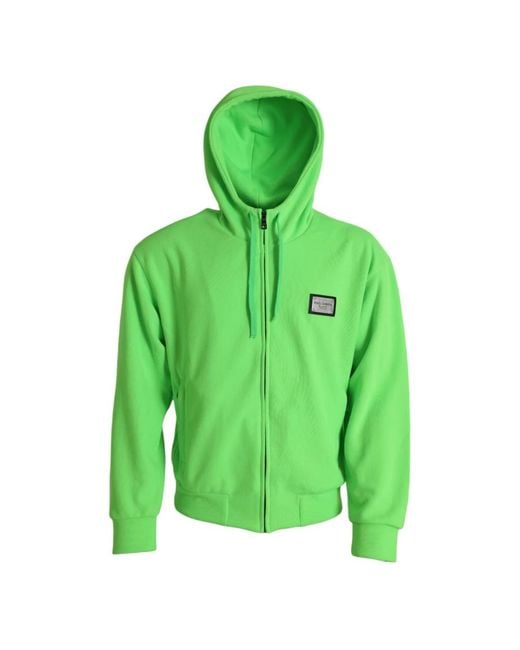 Dolce & Gabbana Hoodies & Sweatvesten ,Groen ,Polyester Neon Logo Zip Sweater in het Green voor heren