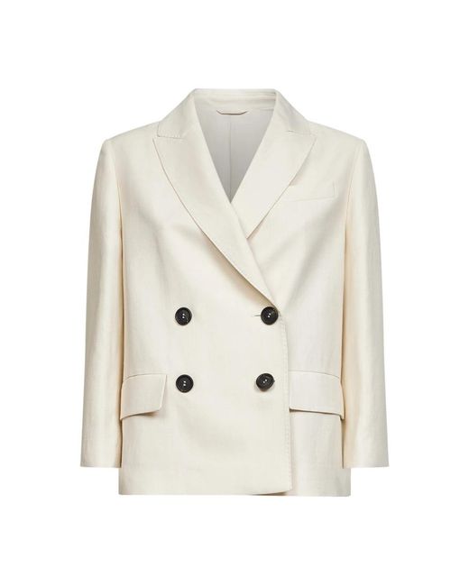 Brunello Cucinelli Jassen ,Linnen Fluid Twill Blazer in het White