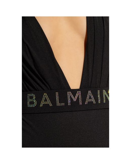 Balmain Black Einteiliger badeanzug mit logo