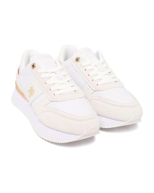 Tommy Hilfiger White Ecru Fashion Runner Sneakers