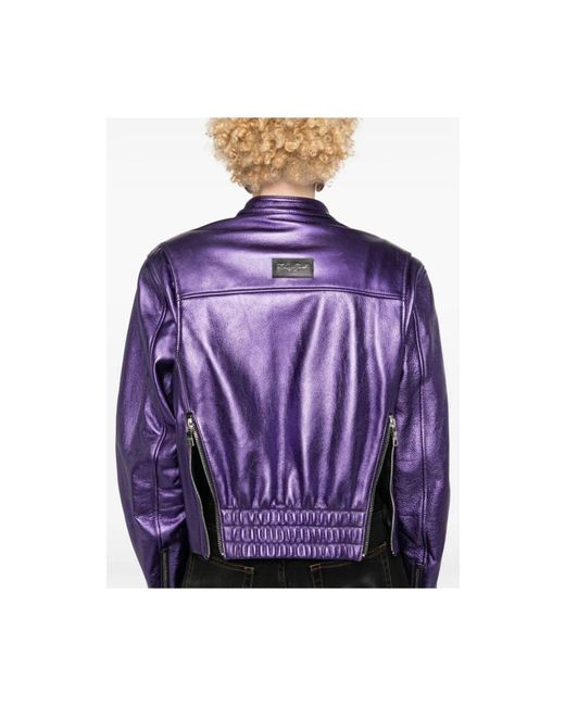 LAQUAN SMITH Jassen ,Paars ,Metallic Finish Leren Jas in het Purple