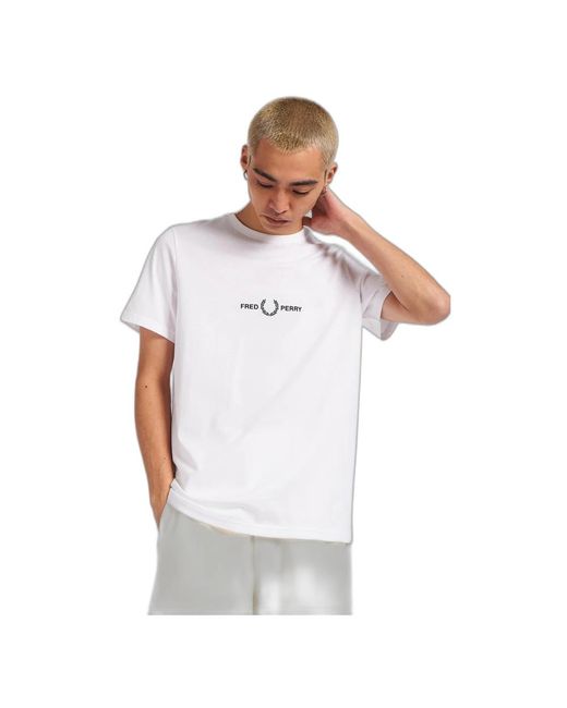 Fred Perry Tops ,Wit ,Katoen Geborduurd T-Shirt in het White voor heren